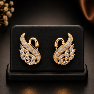 Elegant CZ Crystal Swan Stud Earrings