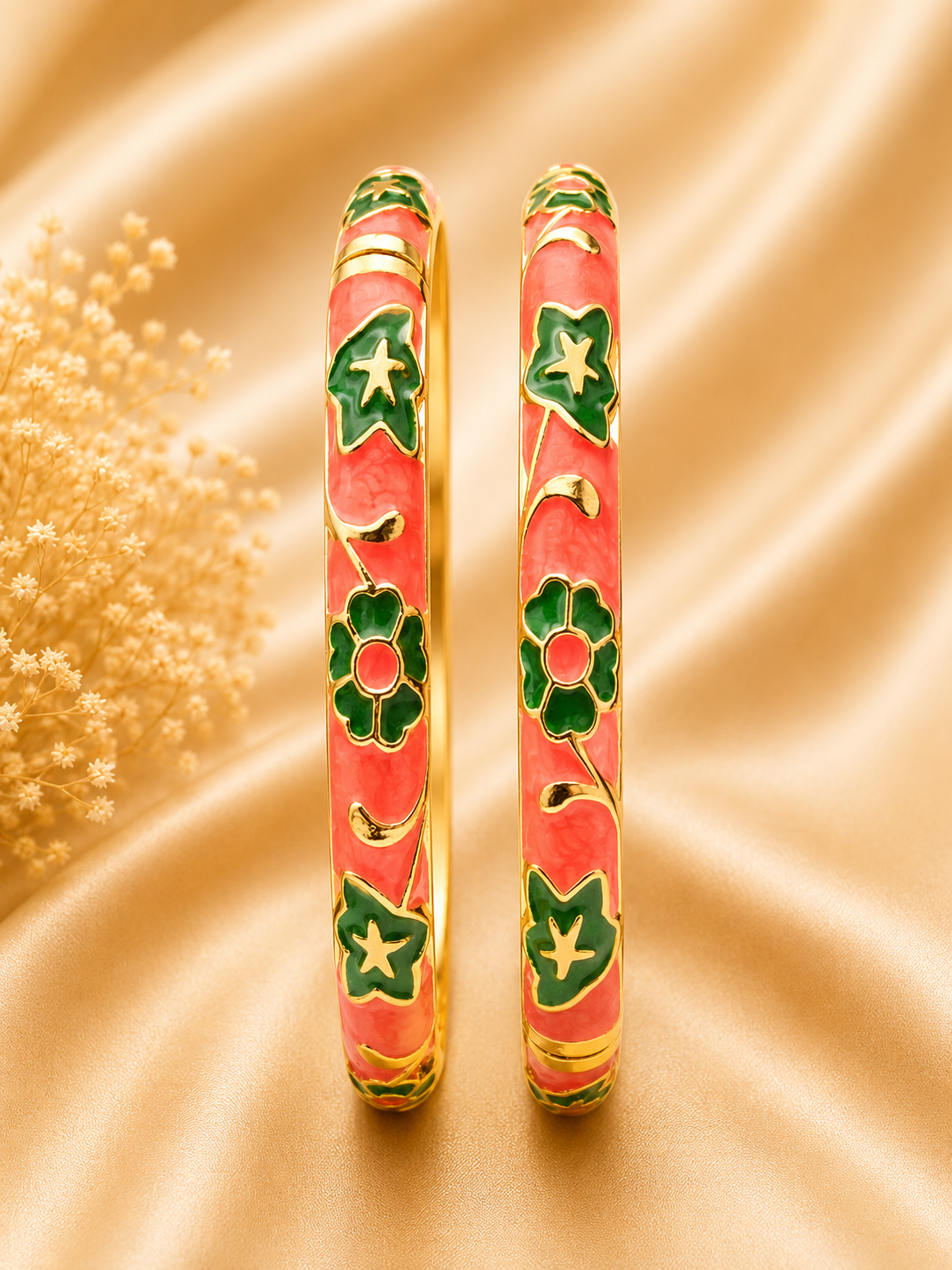 Classic Floral Enameled Gold-Tone Bracelet