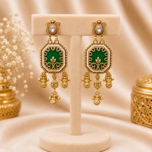Royal Heritage Antique Gold Choker Suite with Hexagonal Emerald Medallions, Ruby Accents and Elephant Motifs
