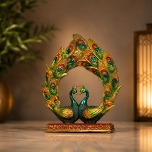 Elegant Twin Peacock Resin Statue – Majestic Feathers Circular