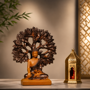 Divine Meditating Buddha Under Bodhi Tree Figurine – Antique Finish Peace Decor