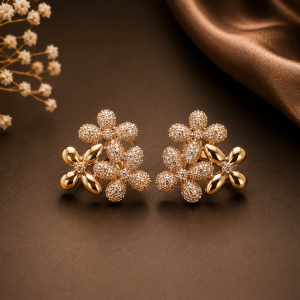 Elegant CZ Crystal Floral Cluster Stud Earrings