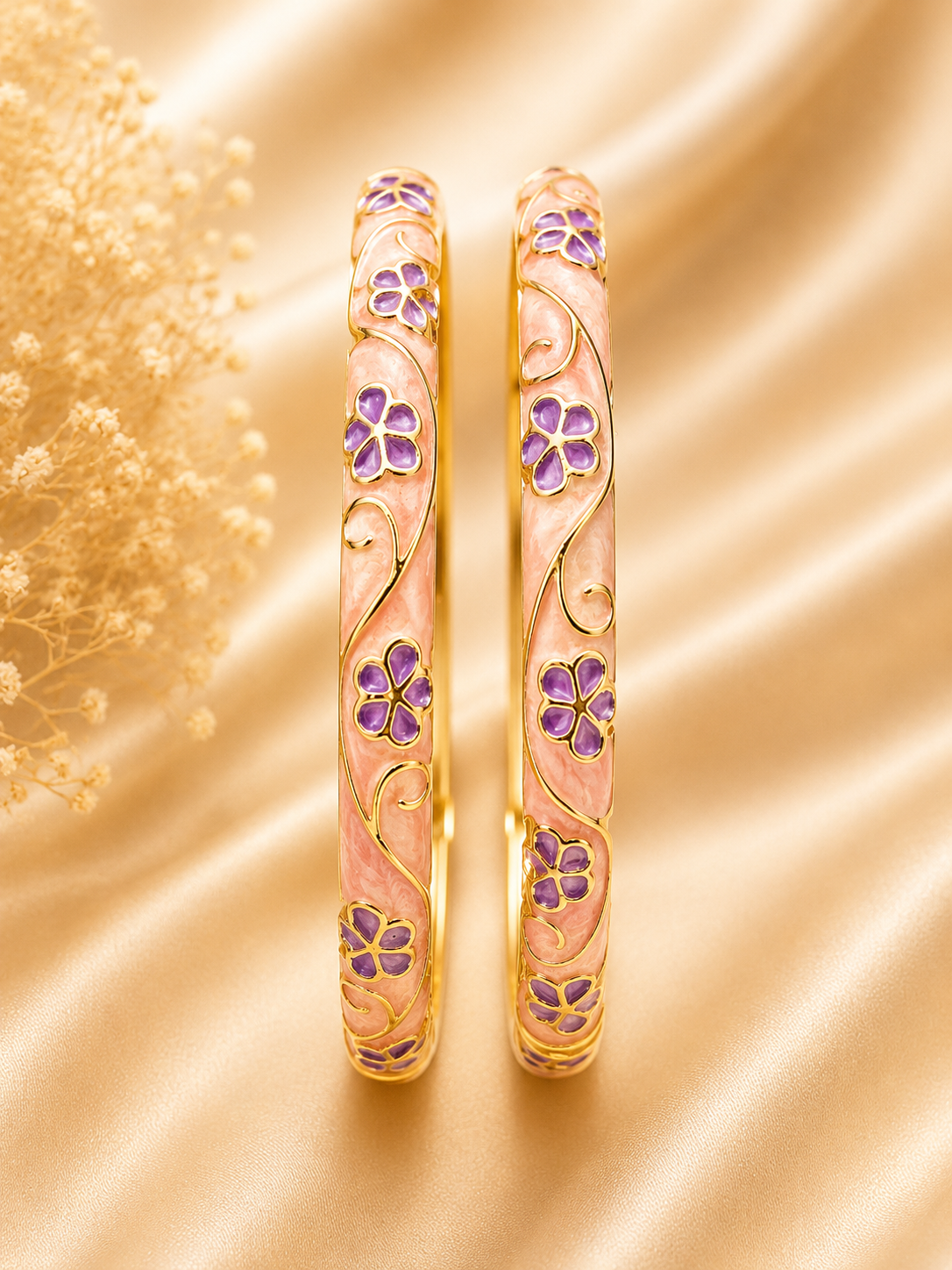 Vintage Floral Cloisonné Gold-Tone Bracelet