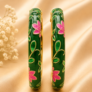 Classic Emerald & Fuchsia Floral Enameled Gold-Tone Bracelet