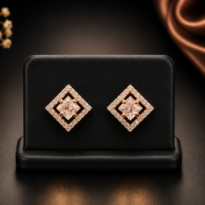 Geometric Square Princess Cut CZ Halo Stud Earrings