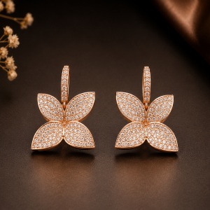 Gold Plated Cubic Zirconia Butterfly Drop Earrings