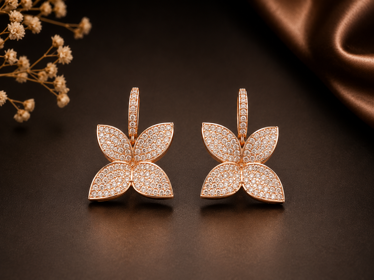 Gold Plated Cubic Zirconia Butterfly Drop Earrings