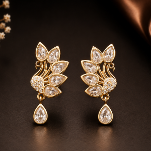 Gold Plated Peacock CZ Crystal Teardrop Dangle Earrings