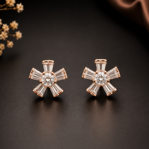 Baguette Cut Cubic Zirconia Starburst Stud Earring