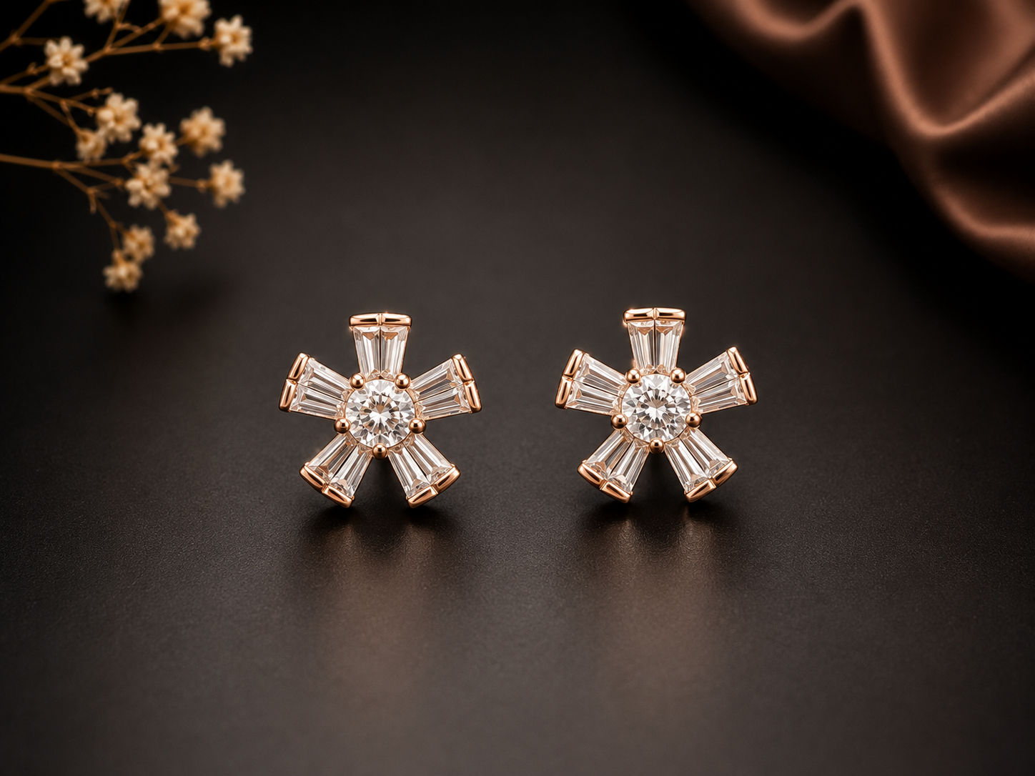 Baguette Cut Cubic Zirconia Starburst Stud Earring