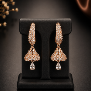 Elegant CZ Crystal Jhumka Dangling Earrings