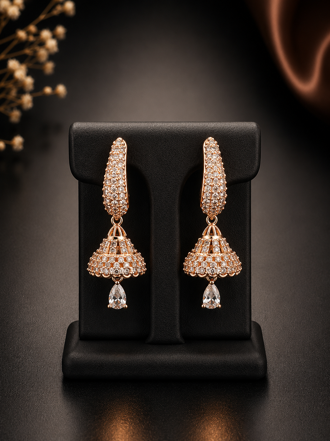 Elegant CZ Crystal Jhumka Dangling Earrings