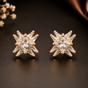 Baguette Crystal Cubic Zirconia Crossburst Stud Earring
