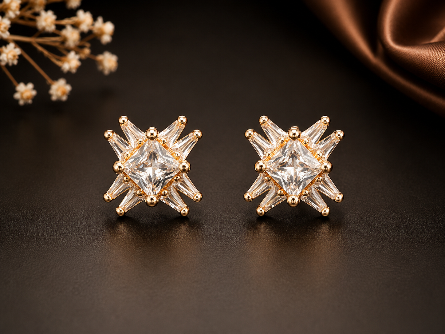 Baguette Crystal Cubic Zirconia Crossburst Stud Earring