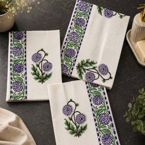 Hand Block Organic Cotton Waffle Towel Set: Bath & Hand Towels