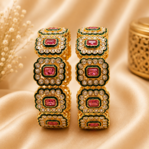Traditional Pink Ruby Crystal Kundan Kada Bangles
