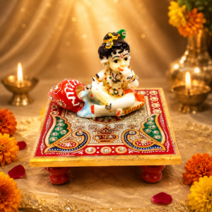 Premium Resin Laddu Gopal Idol on Handcrafted Marble Chowki
