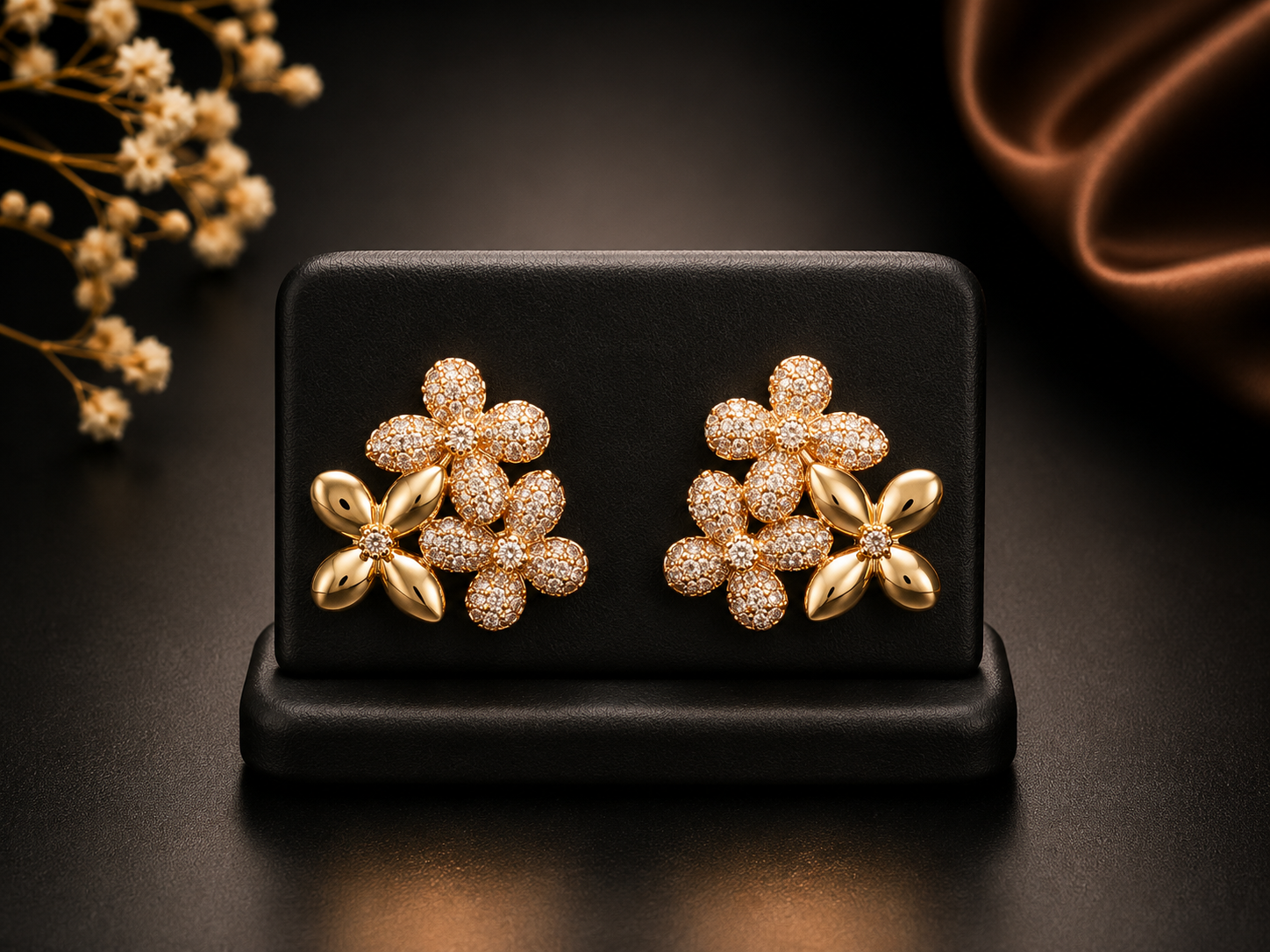 Elegant CZ Crystal Floral Cluster Stud Earrings - Image 2