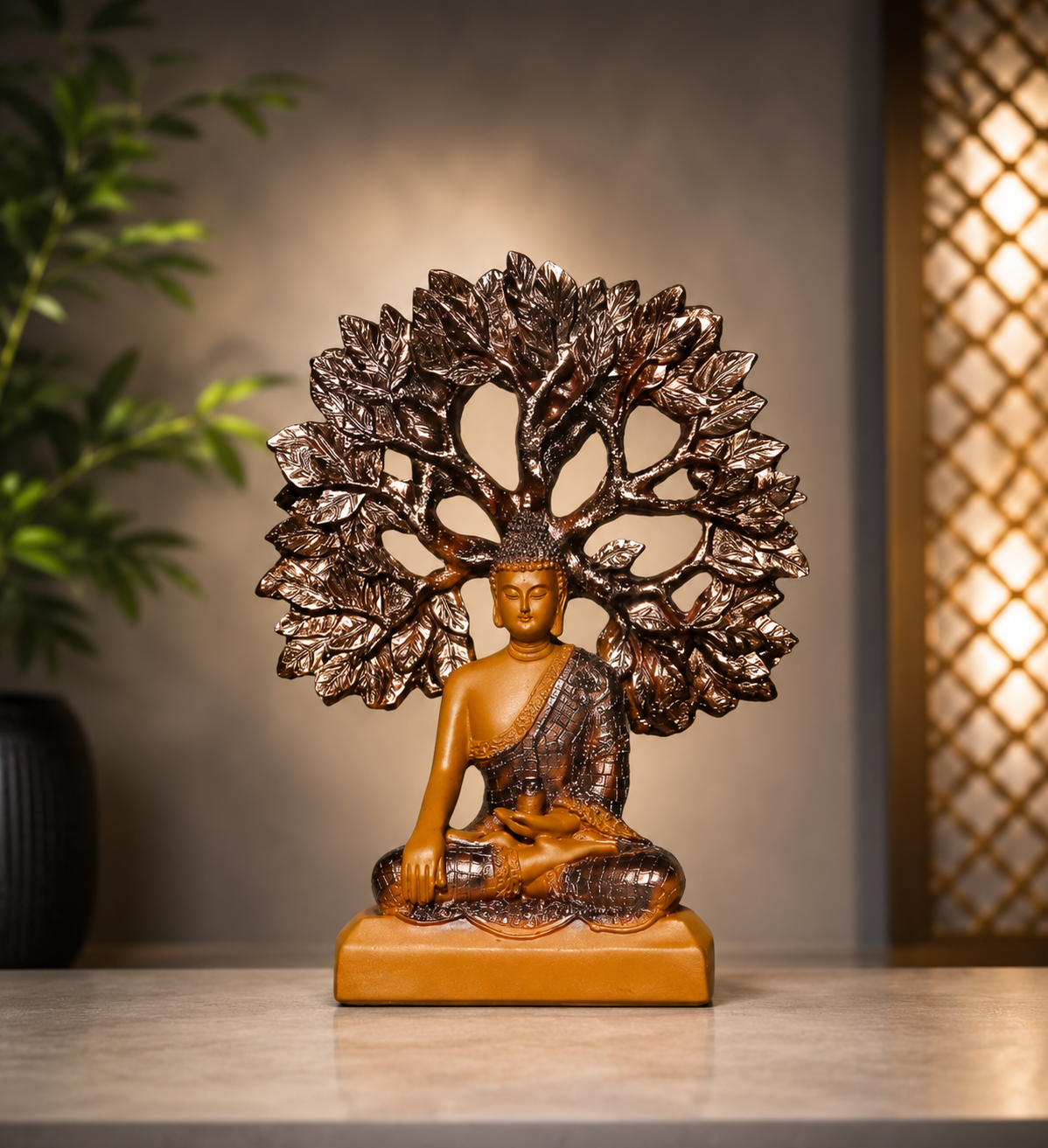 Divine Meditating Buddha Under Bodhi Tree Figurine – Antique Finish Peace Decor - Image 2