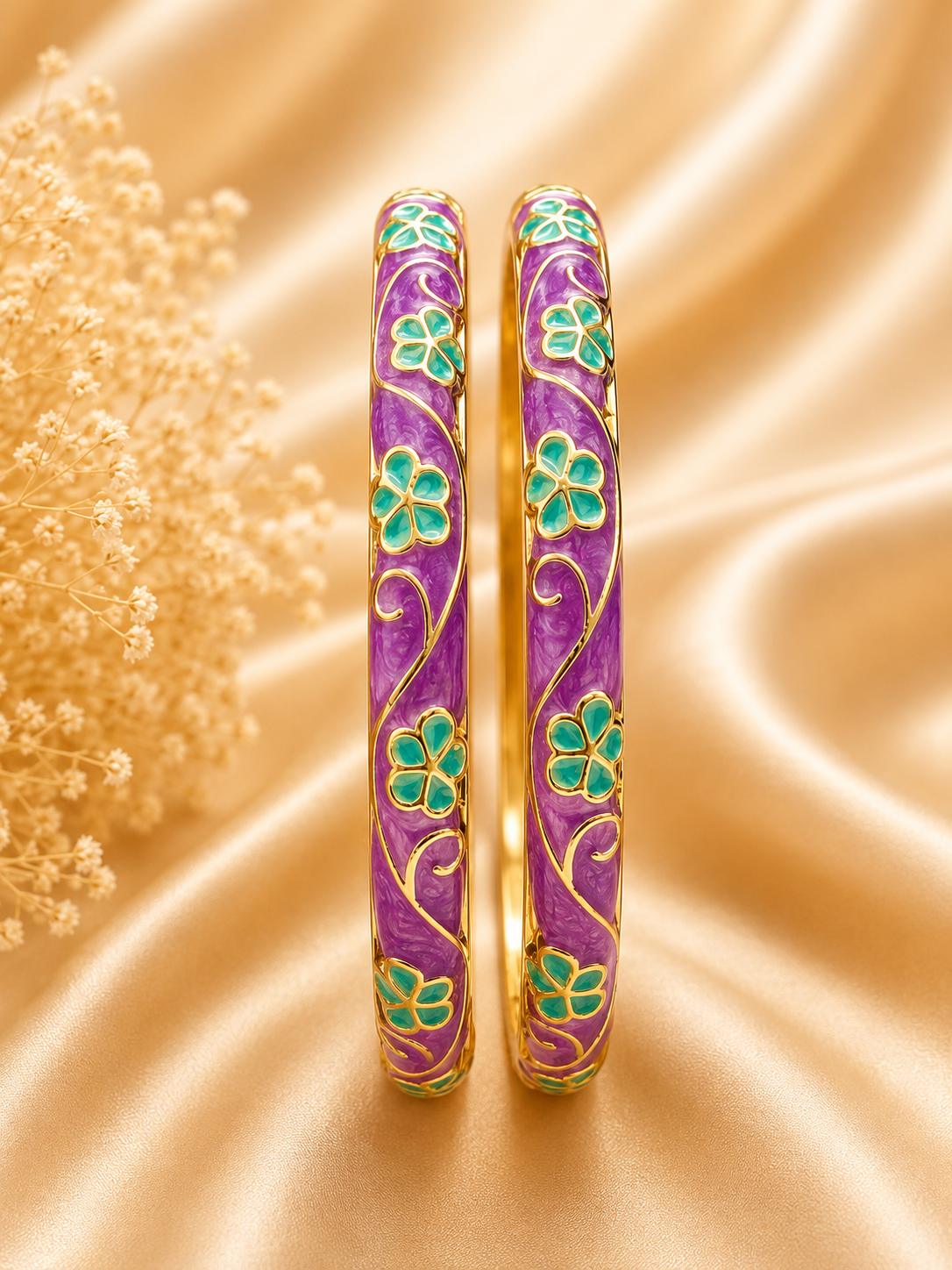 Vintage Floral Cloisonné Gold-Tone Bracelet - Image 2