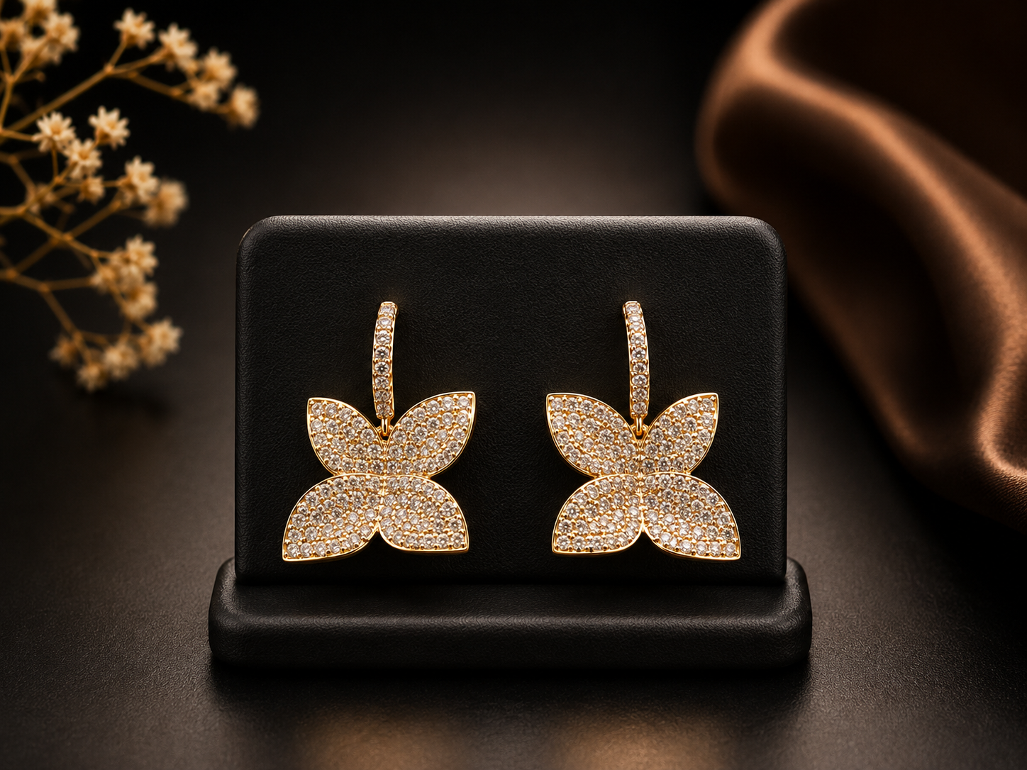 Gold Plated Cubic Zirconia Butterfly Drop Earrings - Image 2
