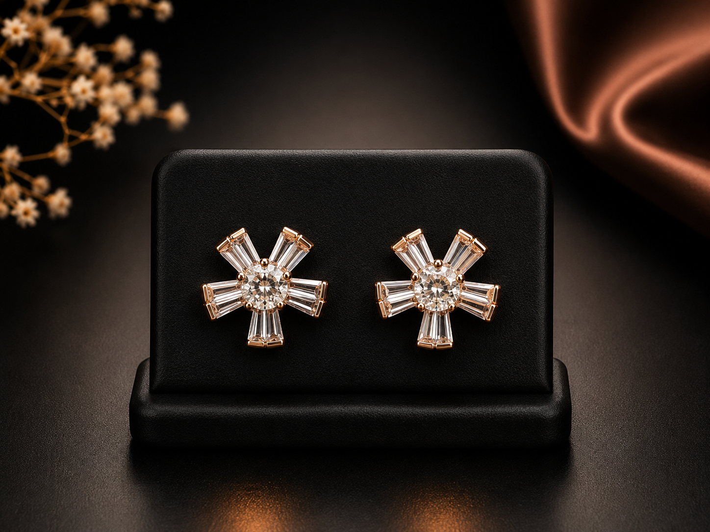 Baguette Cut Cubic Zirconia Starburst Stud Earring - Image 2