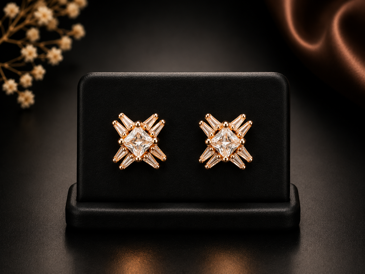 Baguette Crystal Cubic Zirconia Crossburst Stud Earring - Image 2