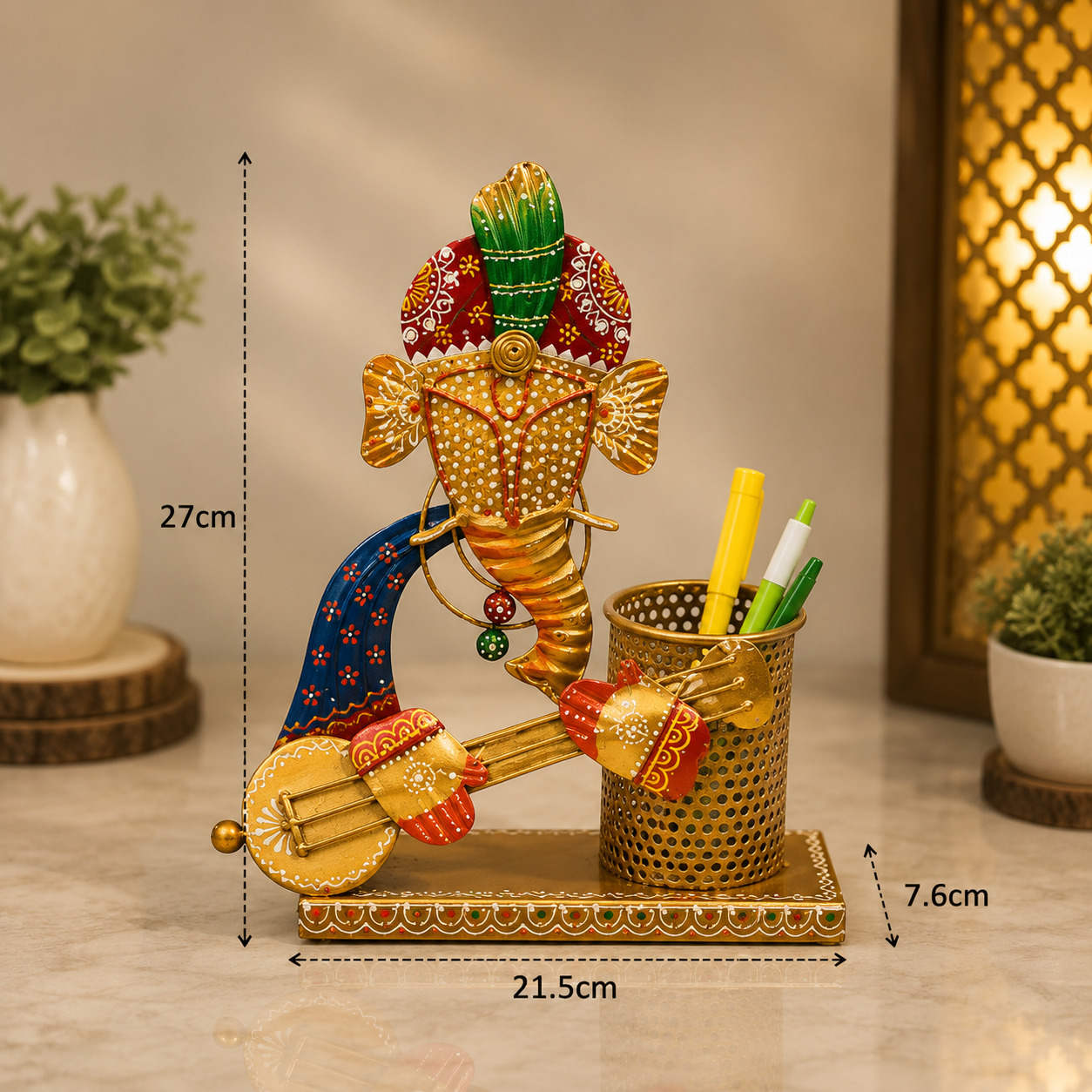 Decorative Iron Lord Ganesha Pen Holder - Image 2