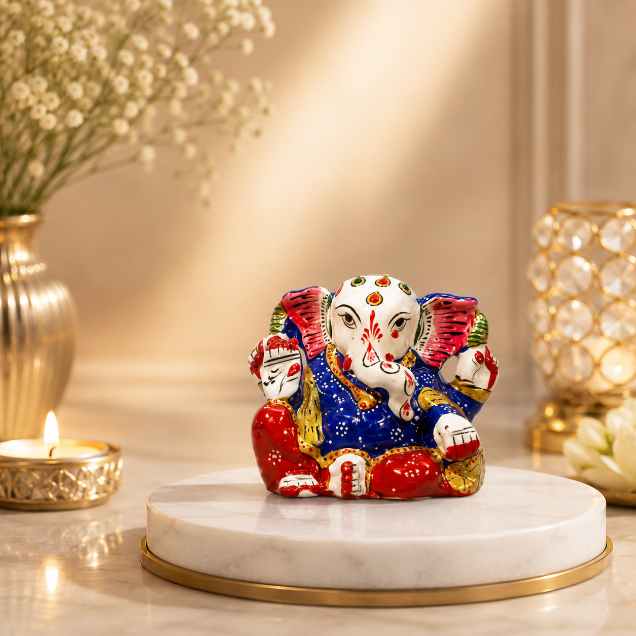 Handmade Metal 3’’ Royal Blue Ganesh Statue - Image 2