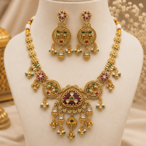 Heritage Antique Gold Matte Finish Kundan Choker Necklace