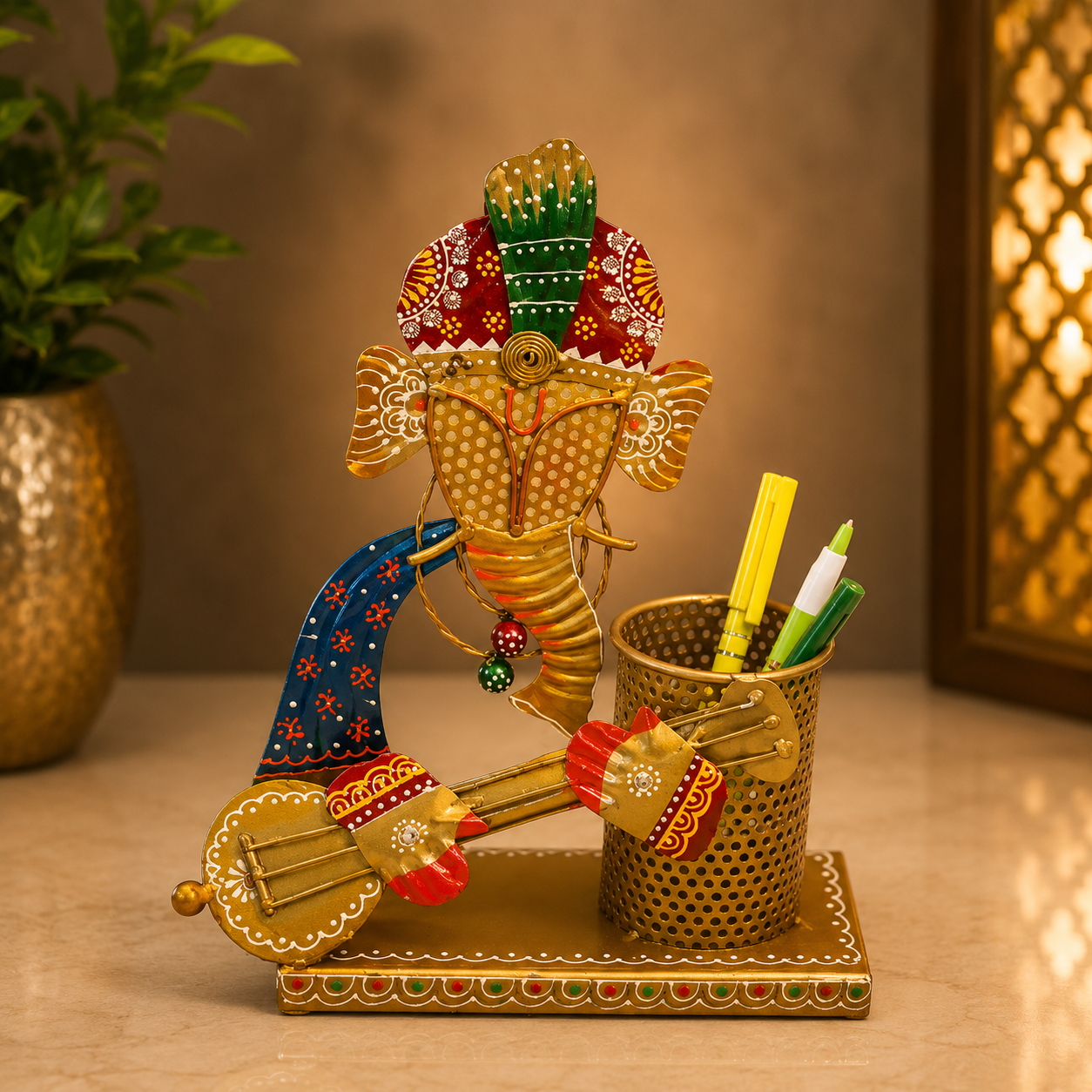 Decorative Iron Lord Ganesha Pen Holder - Image 3