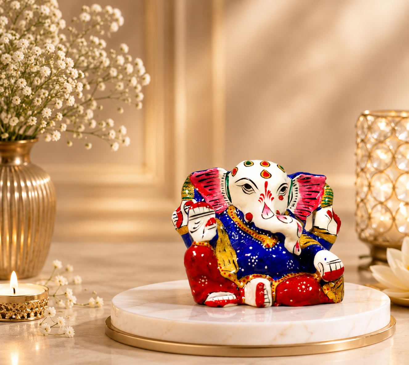 Handmade Metal 3’’ Royal Blue Ganesh Statue - Image 3