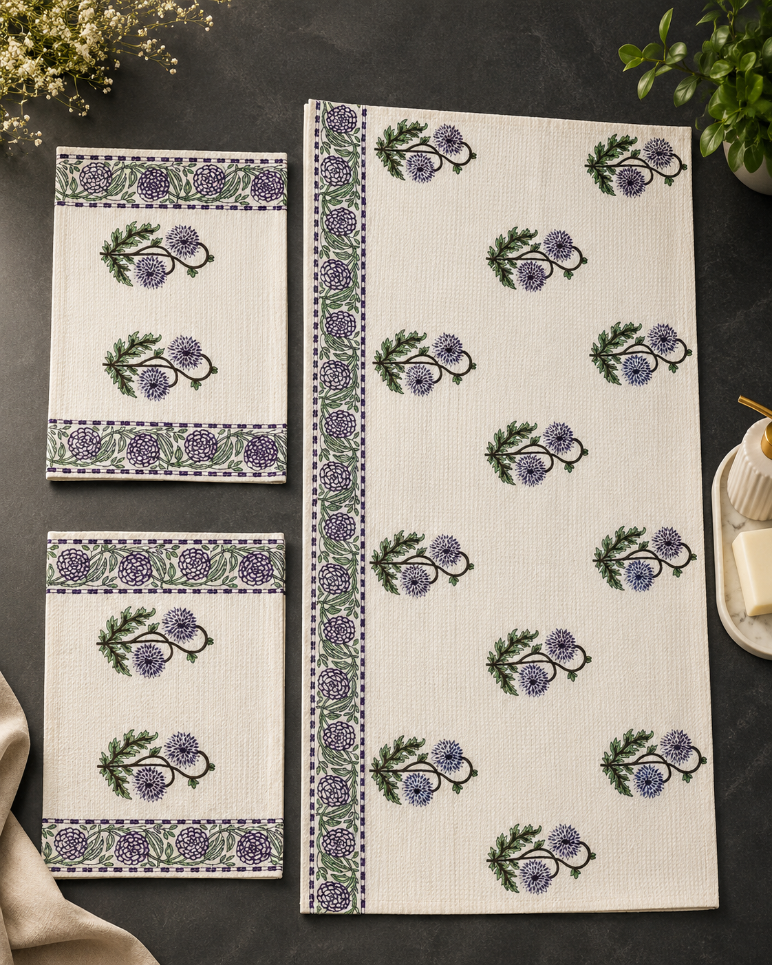 Hand Block Organic Cotton Waffle Towel Set: Bath & Hand Towels - Image 3