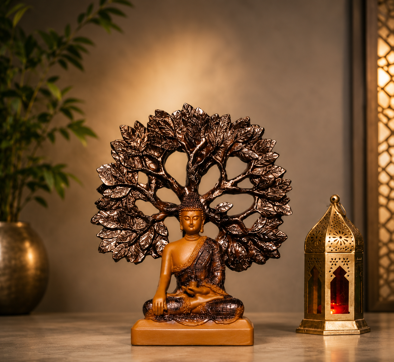 Divine Meditating Buddha Under Bodhi Tree Figurine – Antique Finish Peace Decor - Image 3