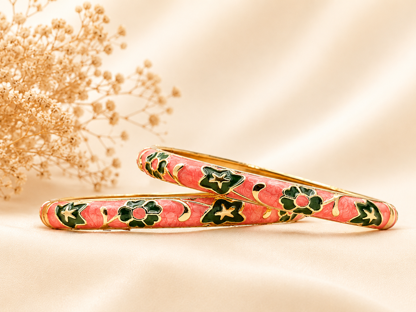 Classic Floral Enameled Gold-Tone Bracelet - Image 3