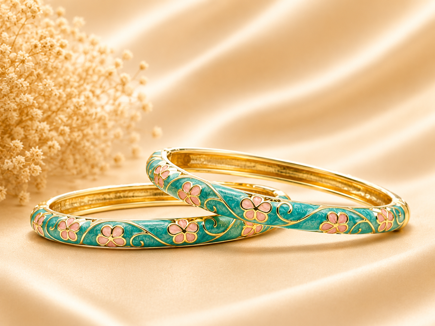Vintage Floral Cloisonné Gold-Tone Bracelet - Image 4