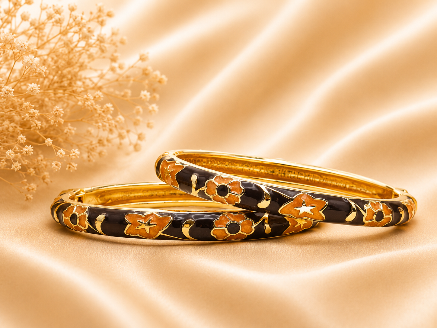 Classic Floral Enameled Gold-Tone Bracelet - Image 4