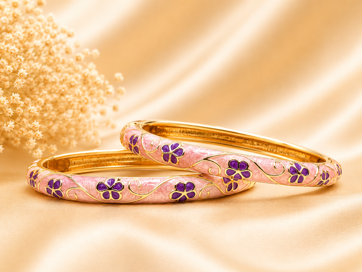 Vintage Floral Cloisonné Gold-Tone Bracelet - Image 5