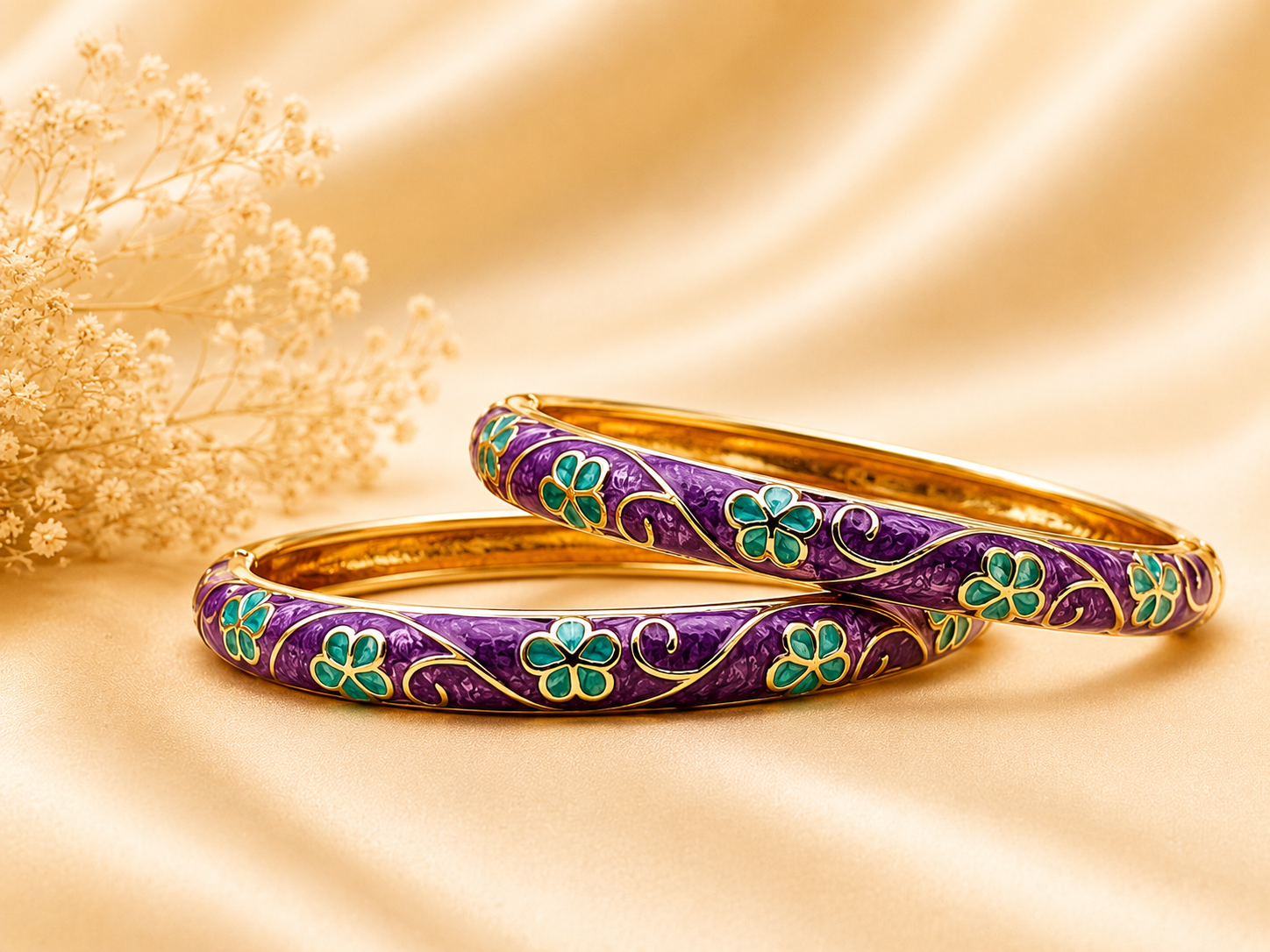 Vintage Floral Cloisonné Gold-Tone Bracelet - Image 6