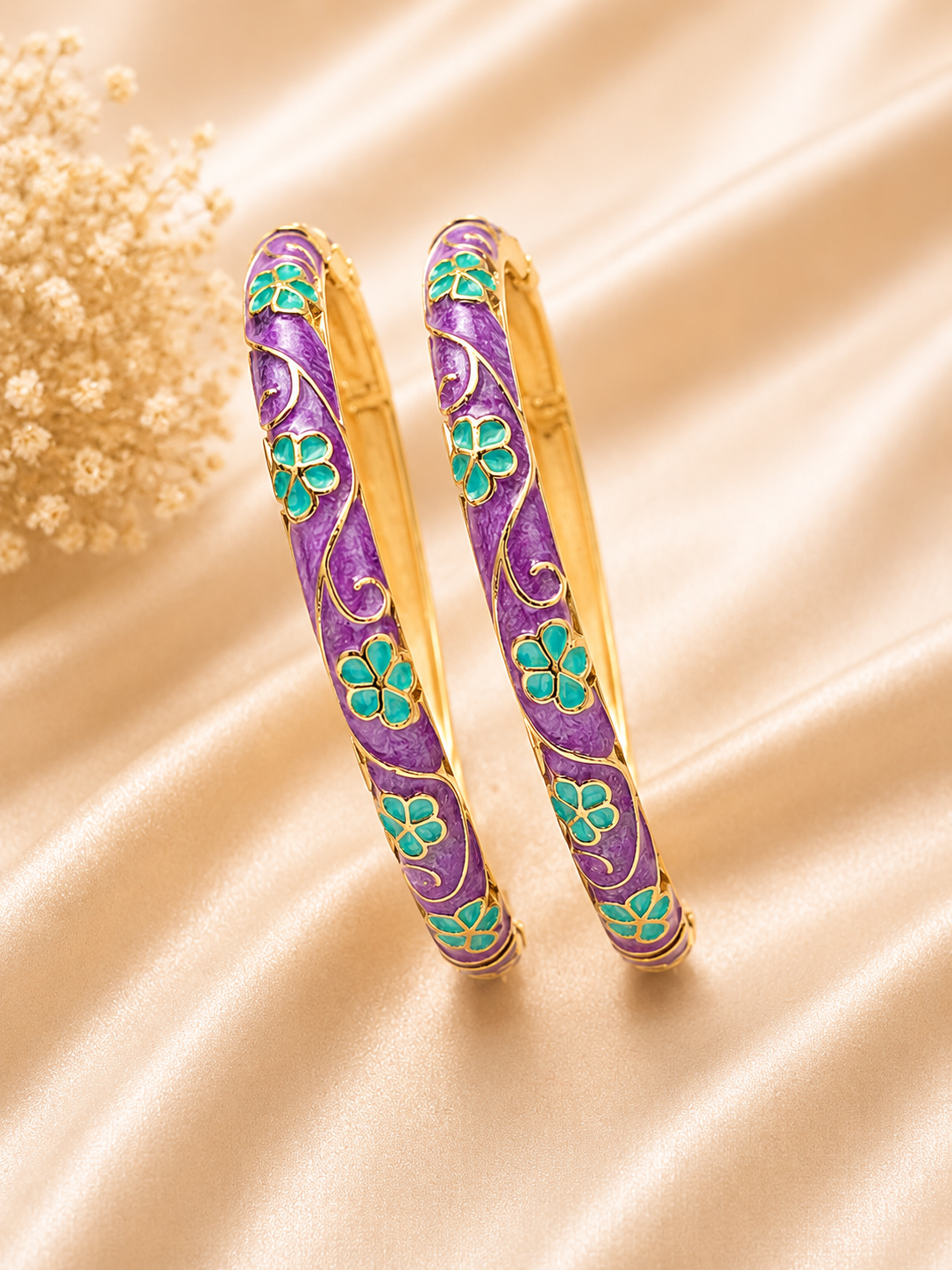 Vintage Floral Cloisonné Gold-Tone Bracelet - Image 7