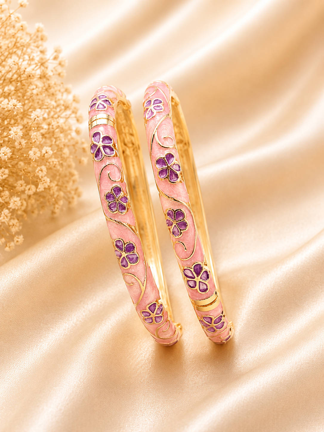 Vintage Floral Cloisonné Gold-Tone Bracelet - Image 8