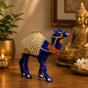 Royal Blue Meenakari Camel Figurine with Pearl Embellishments