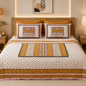 Royal 100% Cotton Super King Bedsheet Set (108" x 108") – Traditional Jaipuri Hand-Block Print with 2 Pillow Covers