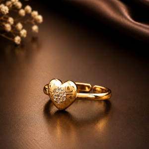 Gold Heart Filigree Adjustable Ring, Pavé CZ Cluster Open Band Ring