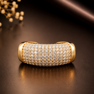 Gold Plated Cleo Dome Adjustable Ring, Multi-Row Pavé CZ Open Band Ring