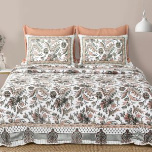 Premium 100% Cotton King Size Bed Sheet Set (108x108 inches) - Floral Trail Print, Skin-Friendly & Fade-Resistant