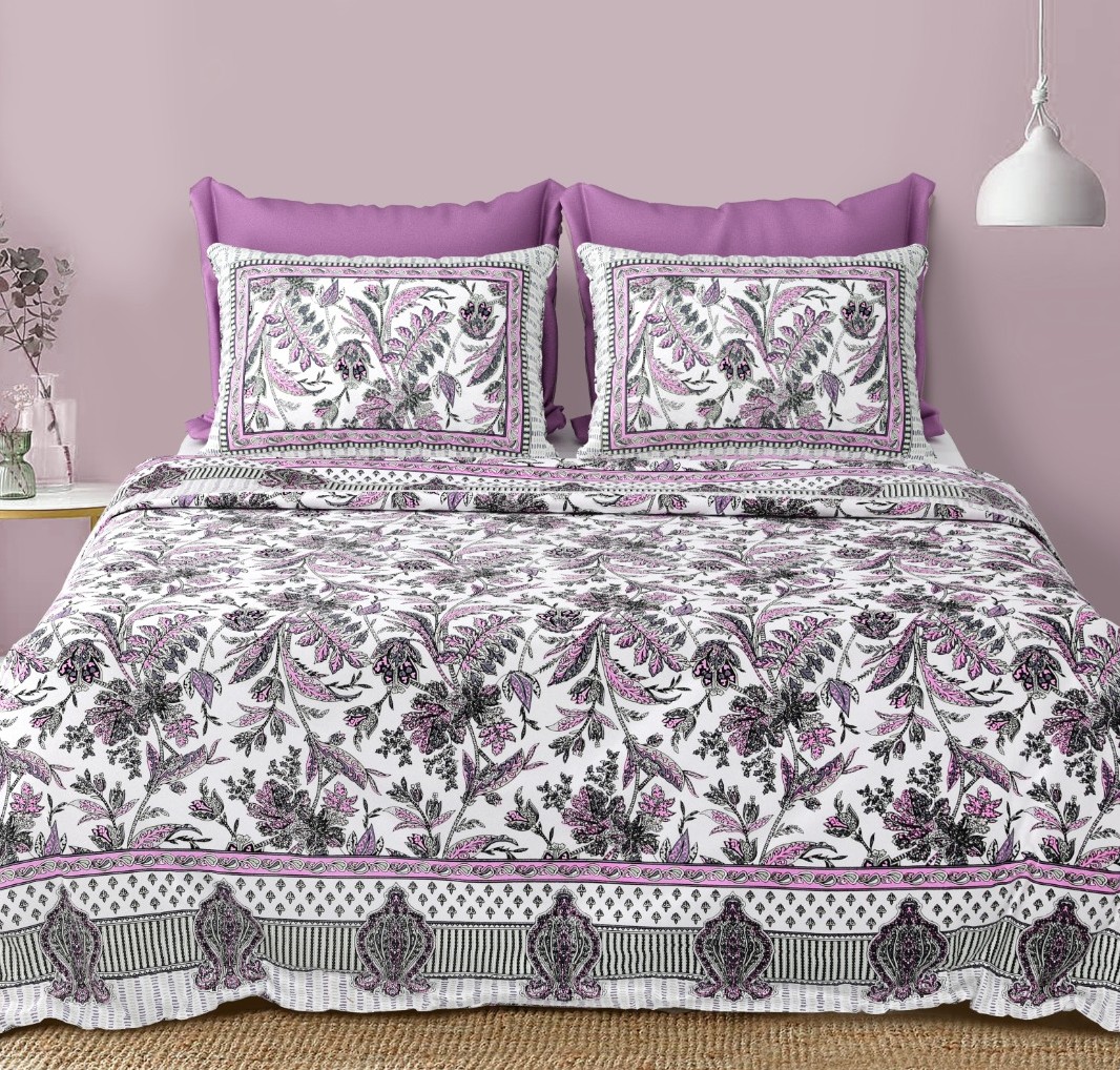 Premium 100% Cotton King Size Bed Sheet Set (108x108 inches) - Floral Trail Print, Skin-Friendly & Fade-Resistant - Image 2