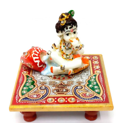 Premium Resin Laddu Gopal Idol on Handcrafted Marble Chowki - Image 2