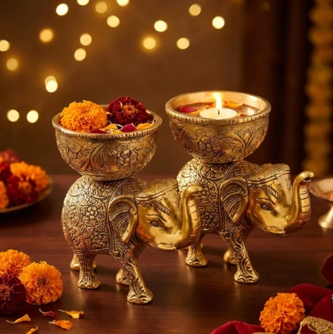Handcrafted Metal Elephant Dry Fruit Bowl Set - Image 4