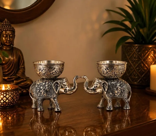 Handcrafted Metal Elephant Dry Fruit Bowl Set - Image 7